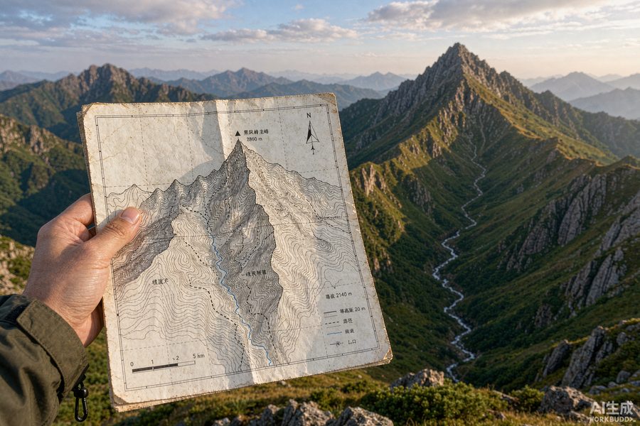 等高线：地形图对照真实山脊读图