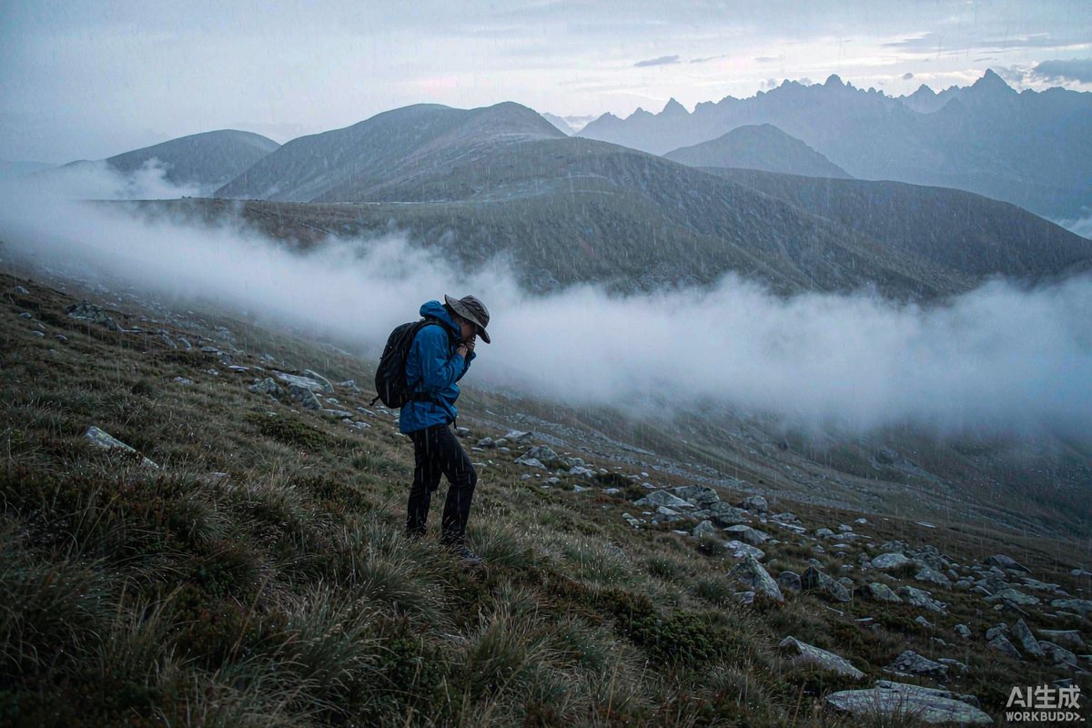 失温：冷雨大风的山脊上队员裹紧冲锋衣