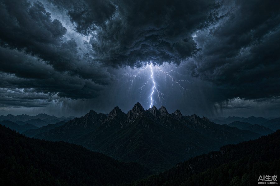 雷击：山脊上空的闪电